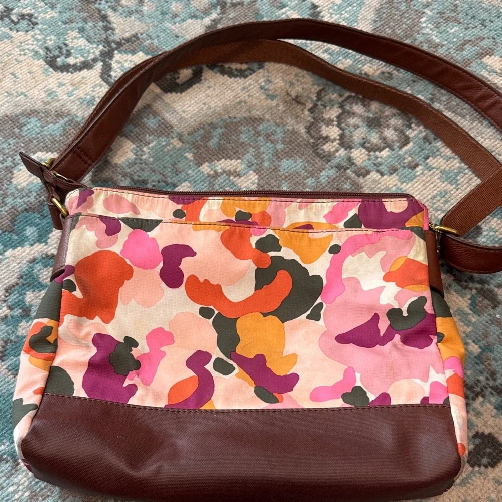 Fossil Multicolor Floral Canvas Shoulder Bag - Pink & Orange